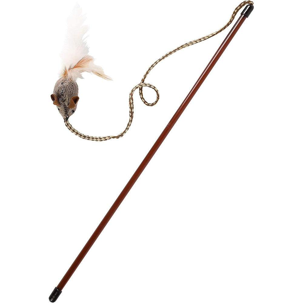 Our Pets Play-N-Squeak Tethered And Feathered Play Wand Cat Toy front view interactive toy