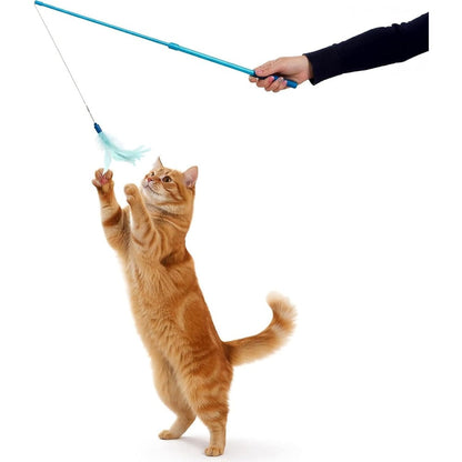 SmartyKat Frisky Flyer Feather Wand Cat Toy blue front view extendable interactive cat toy