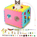 MOYMO 41 piece interactive cat toys set front view with dice shaped felt cat house cave bed