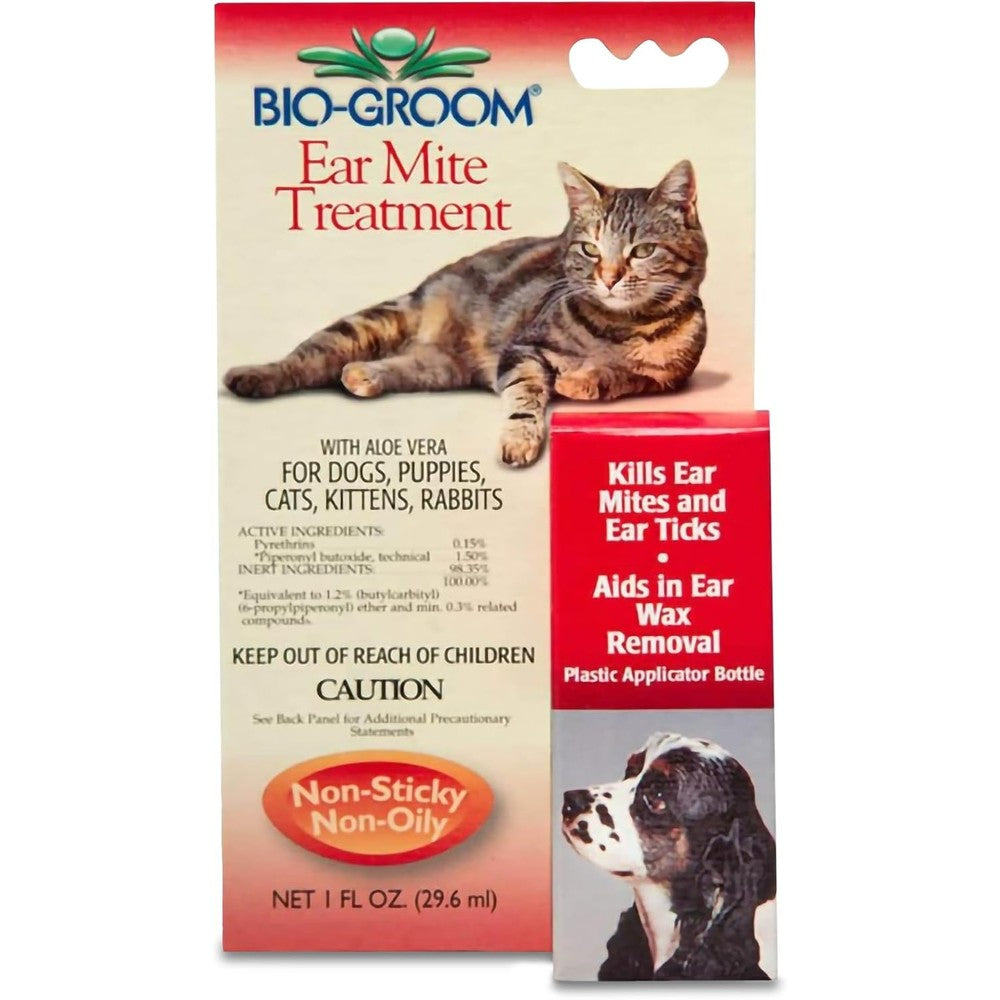 Bio-Groom Ear Mite Treatment 1 fluid ounce bottle front view for pet ear care