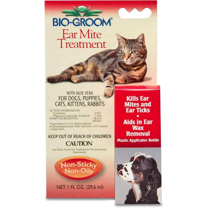 Bio-Groom Ear Mite Treatment 1 fluid ounce bottle front view for pet ear care