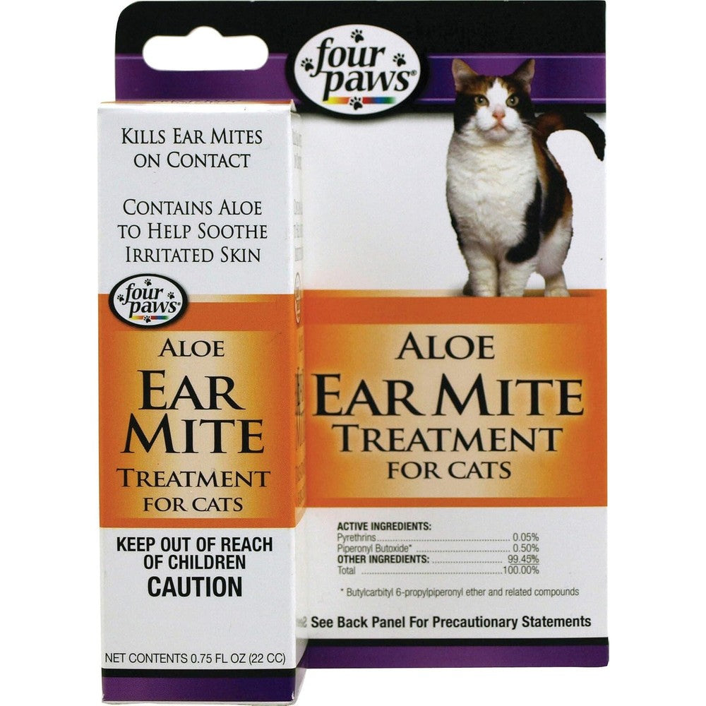 Four Paws aloe ear mite treatment bottle front view pet care remedy