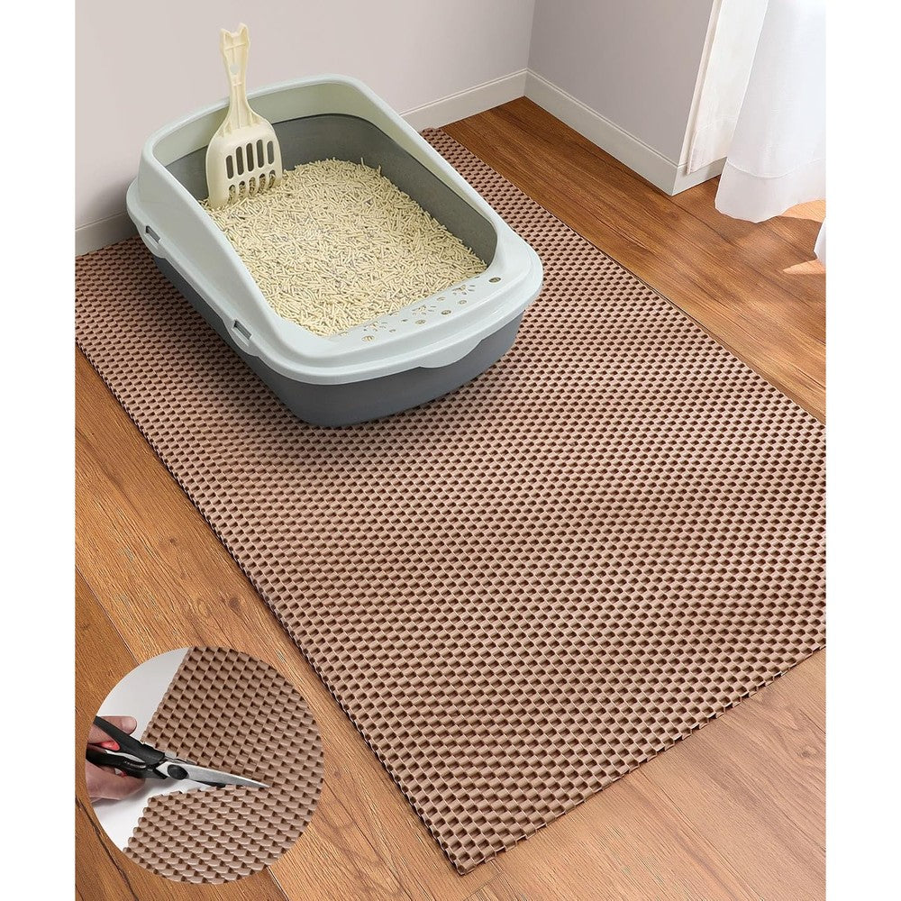 Cooyes Cat Litter Mat front view showing khaki chain-link mesh design.
