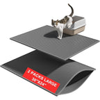 Pieviev Cat Litter Mat front view showing the gray double layer honeycomb design near a litter box.
