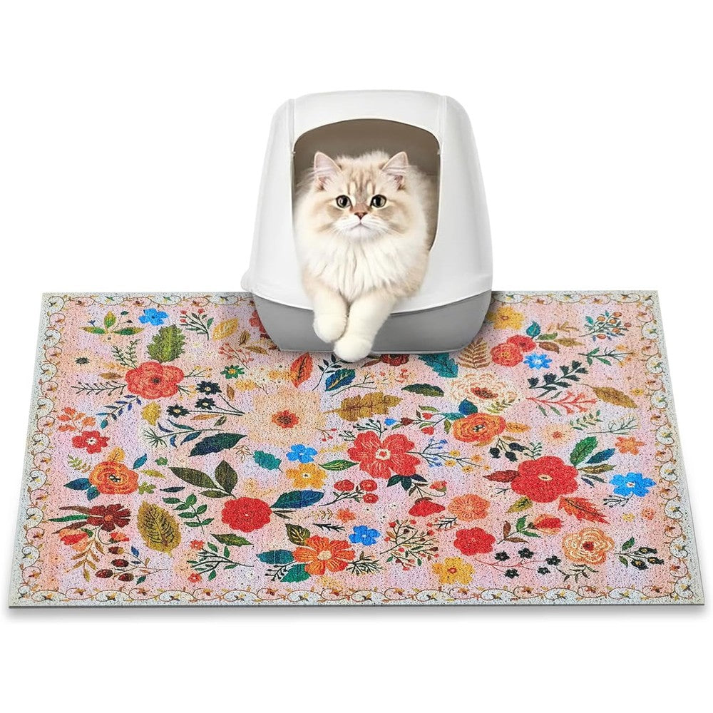 YOSEPATI cat litter mat front view showcasing boho floral pattern