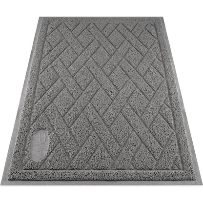 Pawkin cat litter mat extra large gray front view trapping cat litter