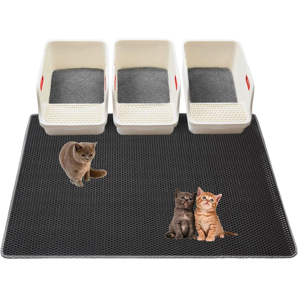 USHARP extra large cat litter mat front view on hardwood floor