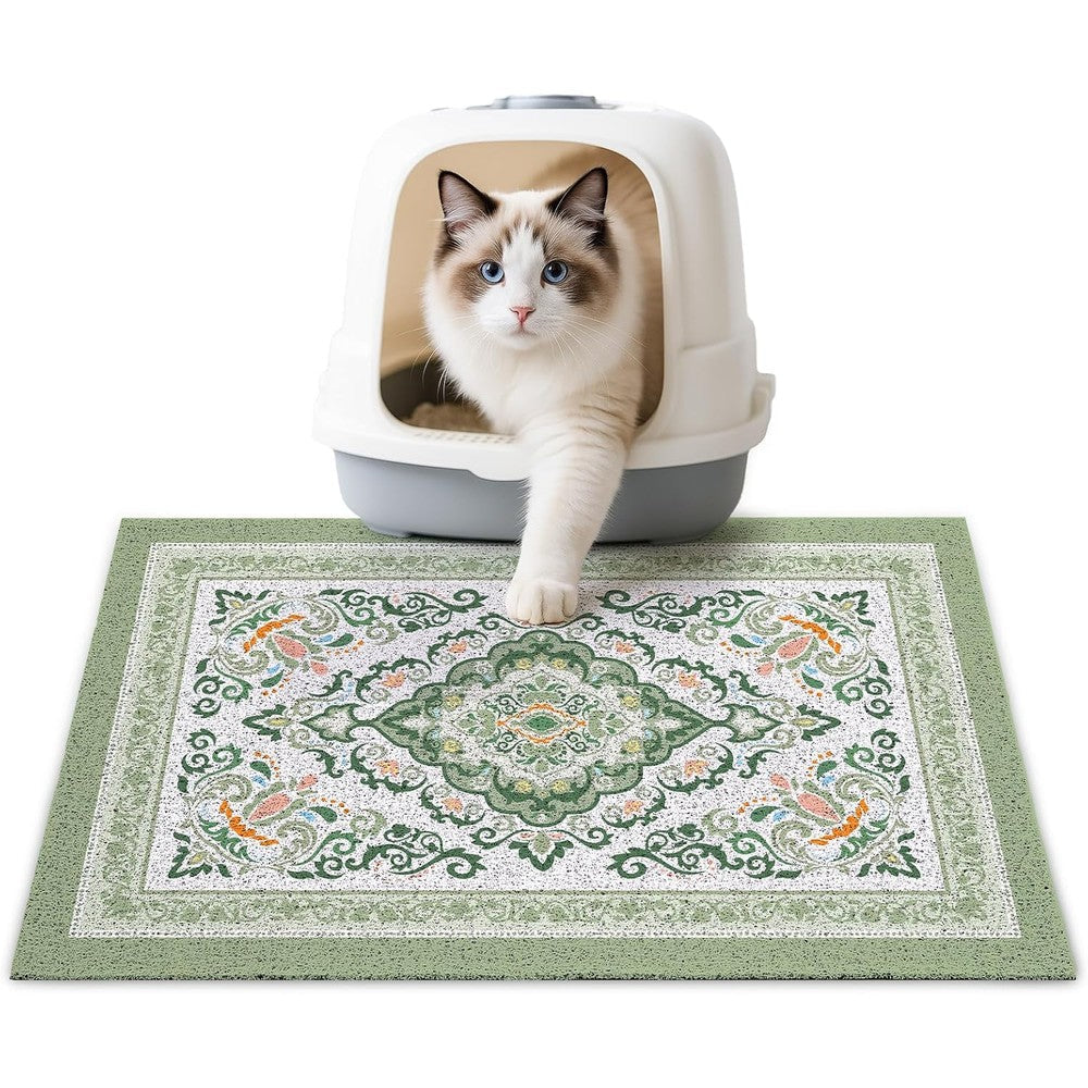 Unicorn Catcher Cat Litter Mat front view showing Dark Sea Green pattern