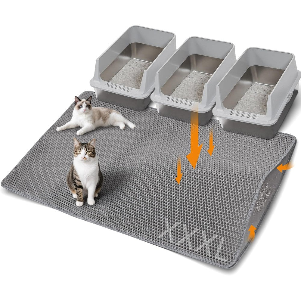 Anywish large cat litter mat front view showcasing grey honeycomb pattern.