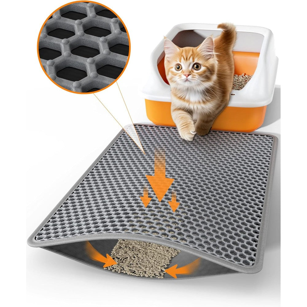 Powools cat litter mat front view trapping scattered kitty litter on floor
