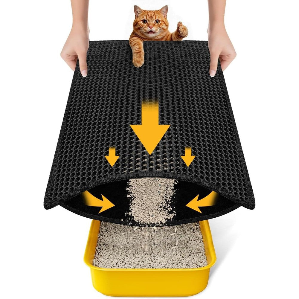 Polarduck cat litter mat compact black front view trapping scatter