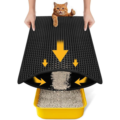 Polarduck cat litter mat compact black front view trapping scatter