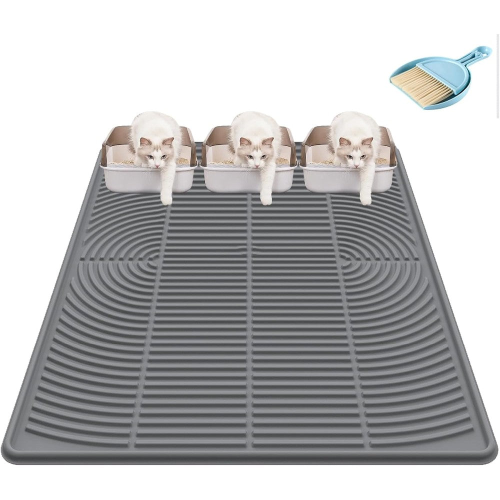 Kabeyoe extra large silicone cat litter mat front view trapping scatter on floor