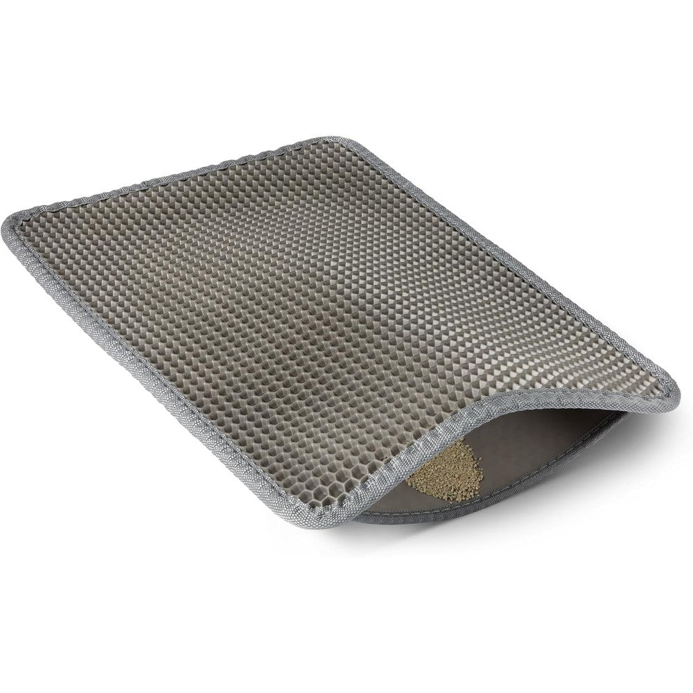Amazon Basics Double-Layer Cat Litter Mat front view showing grey honeycomb pattern