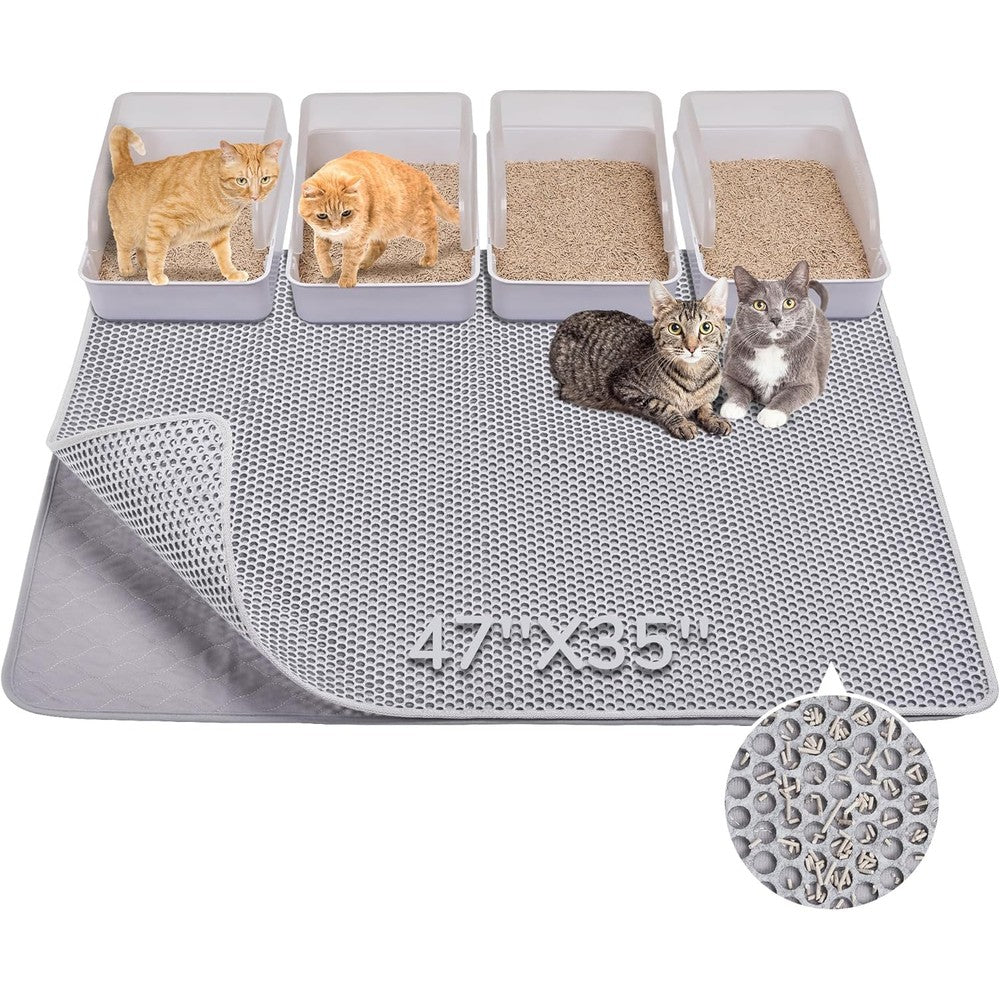 BurgeonNest extra large grey cat litter mat trapping stray litter from box