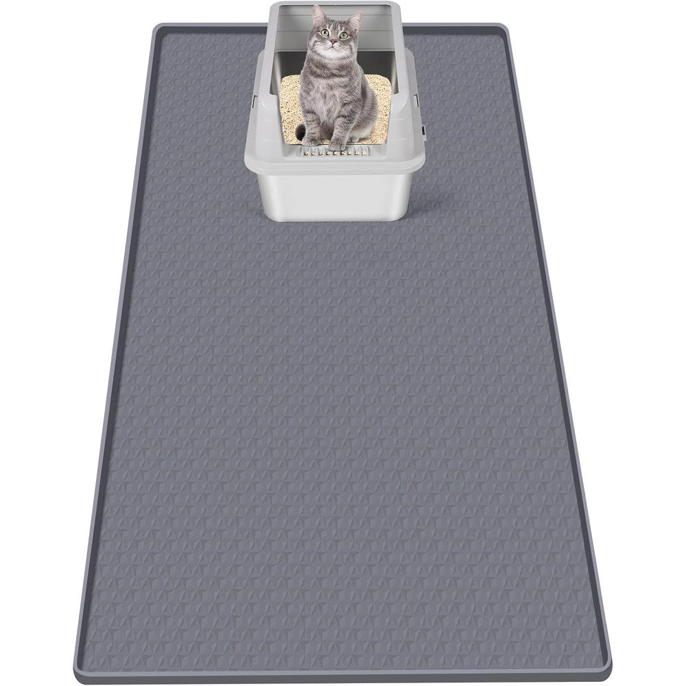 Bartuke extra large silicone cat litter mat front view showcasing textured scatter control surface