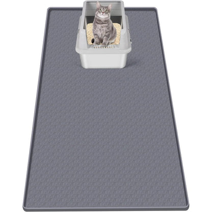 Bartuke extra large silicone cat litter mat front view showcasing textured scatter control surface