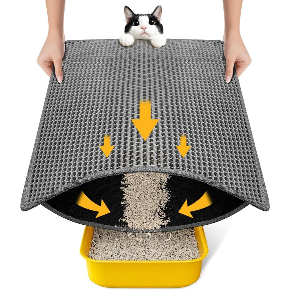 Polarduck cat litter mat front view showcasing gray honeycomb design.