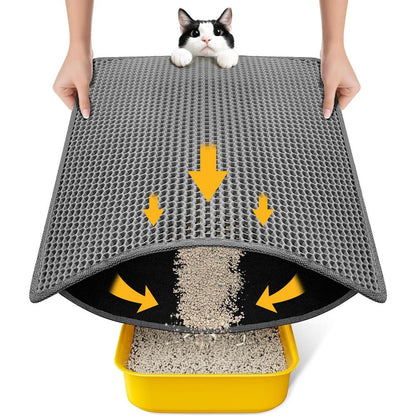 Polarduck cat litter mat front view showcasing gray honeycomb double layer design.