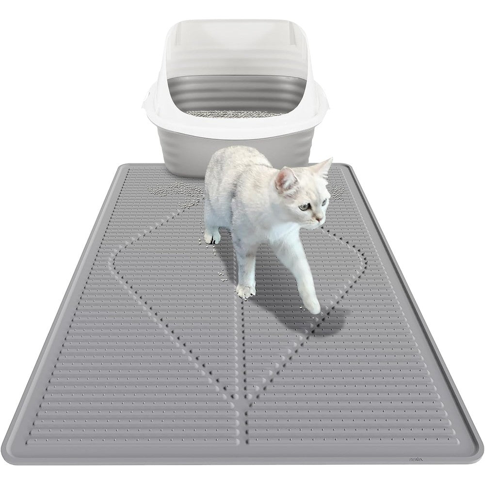 Mofason Cat Litter Mat XXL front view displaying grey textured silicone design