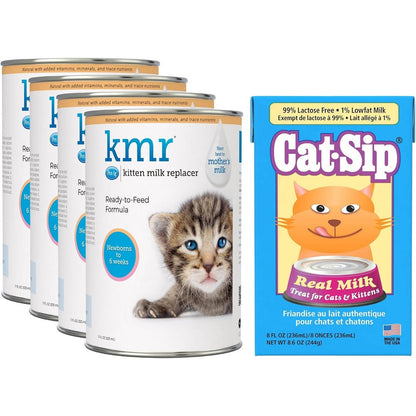 PetAg KMR Kitten Milk Replacer Liquid and Cat-Sip bundle front view showing packaging.