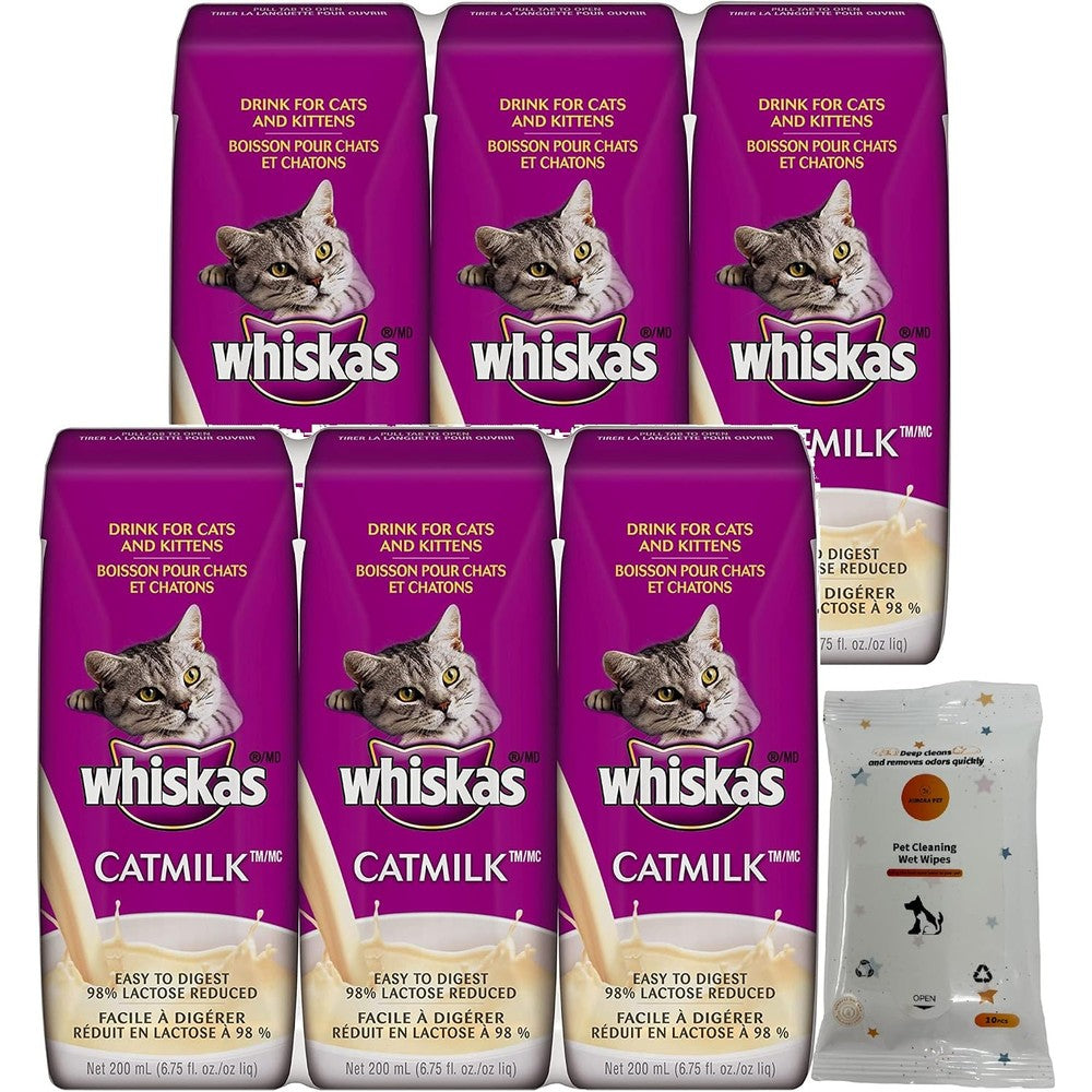 Aurora Pet Bundle Pack front view showing six cartons of Catmilk and grooming wipes.