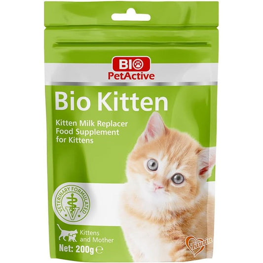 Bio PetActive Kitten Milk Replacer front view packaging for premium feline nutrition.