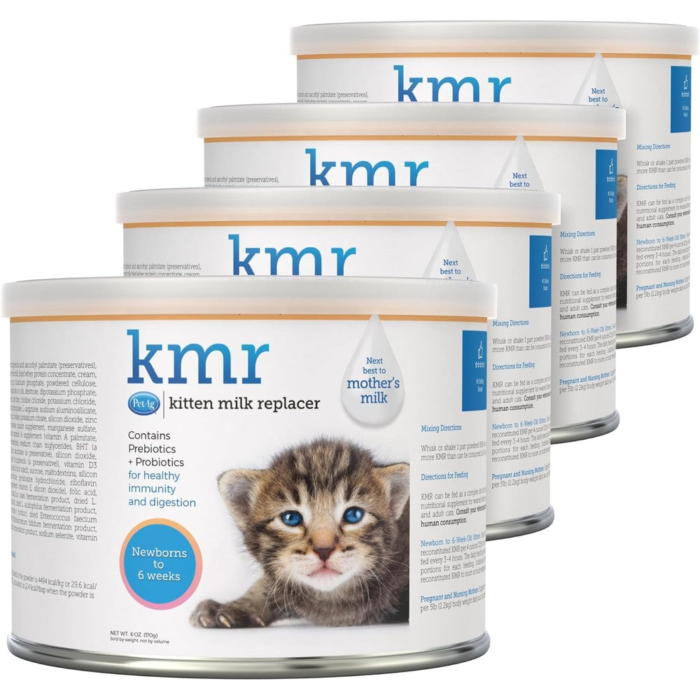 PetAg KMR Kitten Milk Replacer Powder front view of four pack canister
