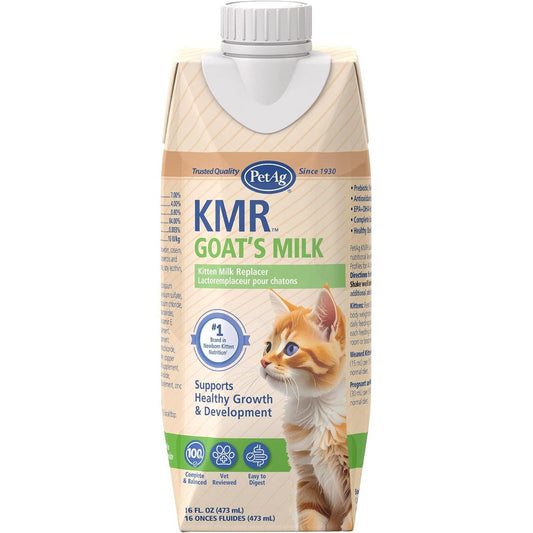 PetAg KMR Goat's Milk Kitten Milk Replacer Liquid 16 Ounce packaging front view for newborn kitten care.