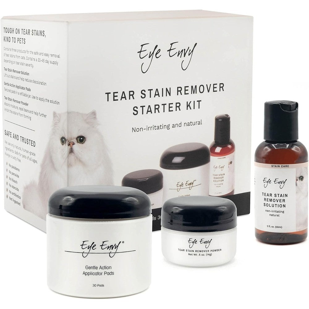 Eye Envy Cat Tear Stain Remover Starter Kit front view bottle and powder