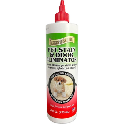 Parker And Bailey Pet Stain And Odor Eliminator front view of sixteen ounce bottle