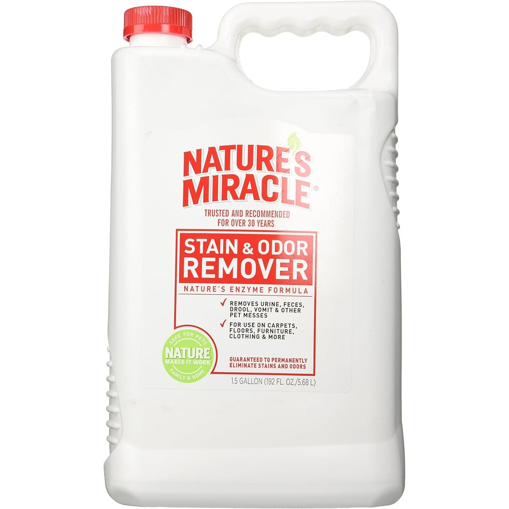 Nature's Miracle Pet Stain and Odor Remover front view of one and one half gallon bottle
