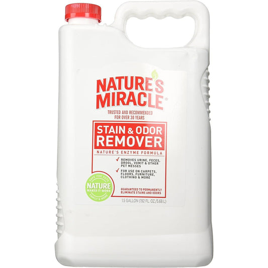 Nature's Miracle Pet Stain and Odor Remover front view of one and one half gallon bottle
