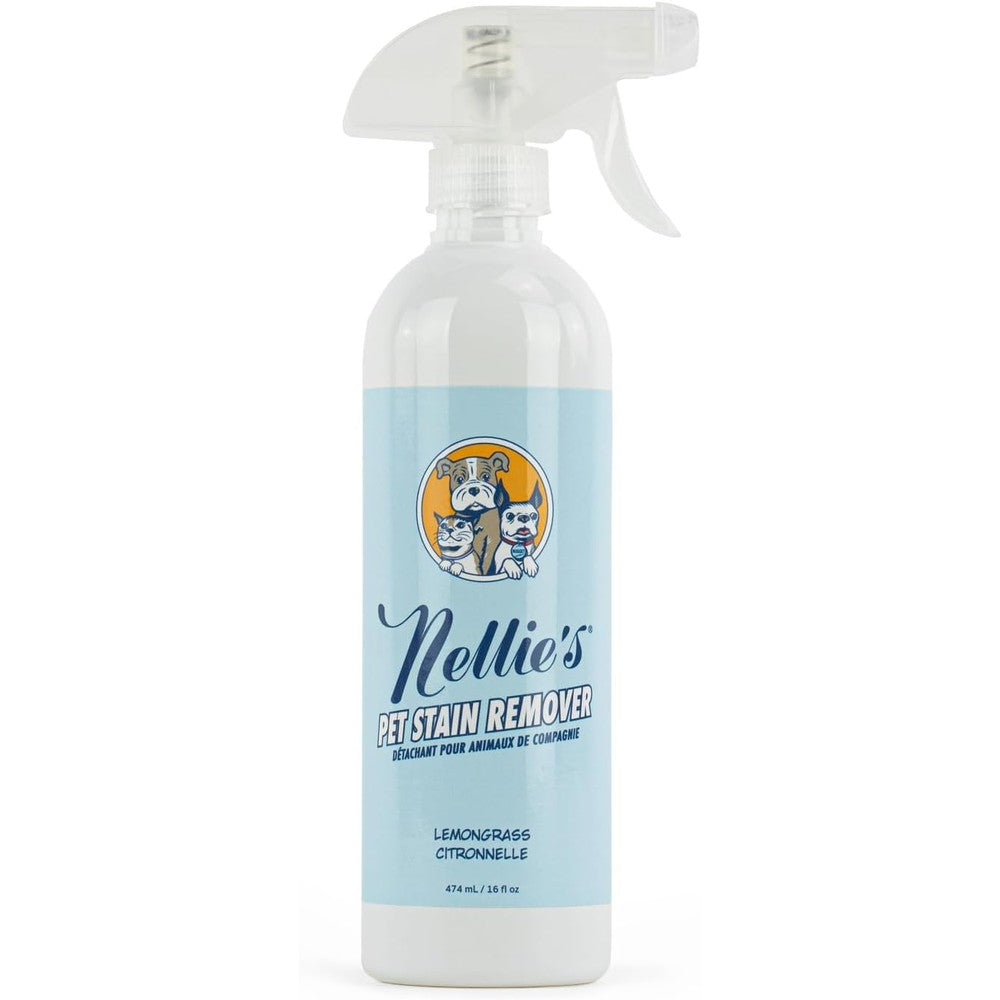 Nellies Pet Stain and Odour Remover front view showing the lemongrass scented spray bottle