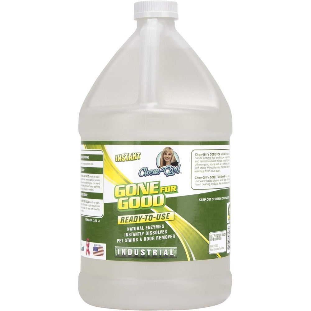 Chem-Girl Gone For Good Professional Enzymatic Stain And Odor Remover 1 Gallon front view showing the product label.