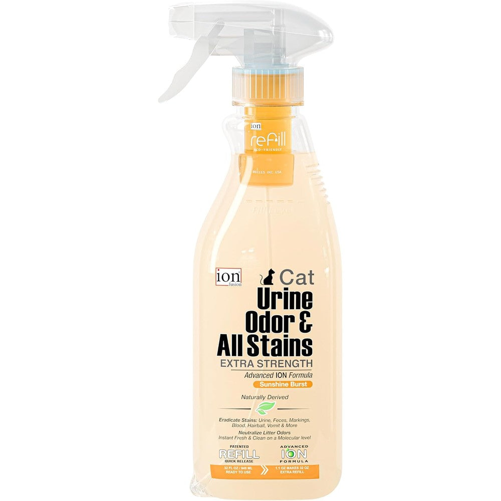 ION Fusion next generation cat urine and odor destroyer front view of thirty two ounce spray bottle