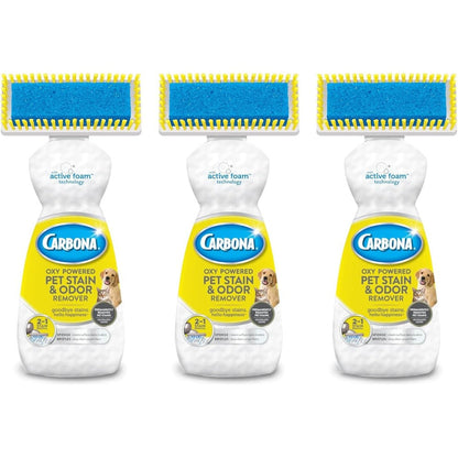 Carbona Oxy Powered Pet Stain and Odor Remover front view showing the 2 in 1 brush applicator