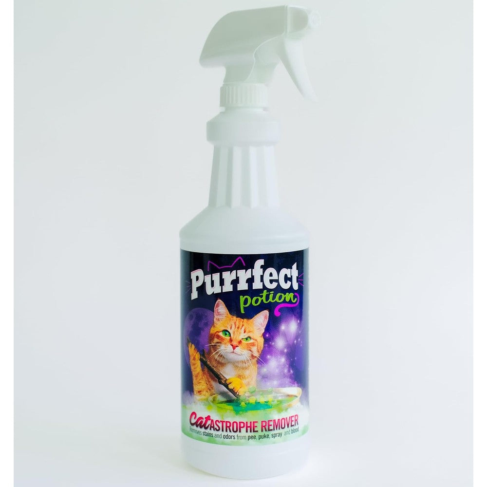 Purrfect Potion CATastrophe Remover 32 Ounce spray bottle front view showing product labeling.