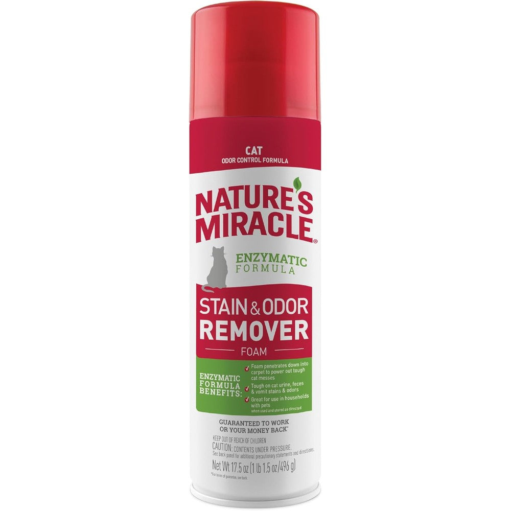 Nature's Miracle Cat Stain and Odor Remover Foam front view aerosol can for pet cleanup.