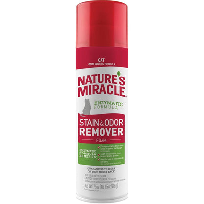 Nature's Miracle Cat Stain and Odor Remover Foam front view aerosol can for pet cleanup.