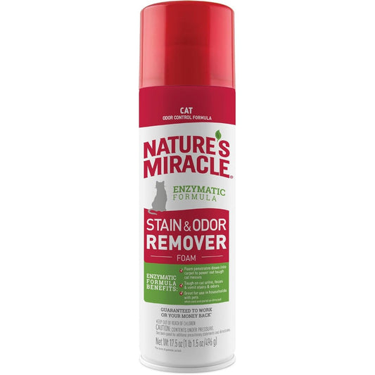 Nature's Miracle Cat Stain and Odor Remover Foam front view aerosol can for pet cleanup.