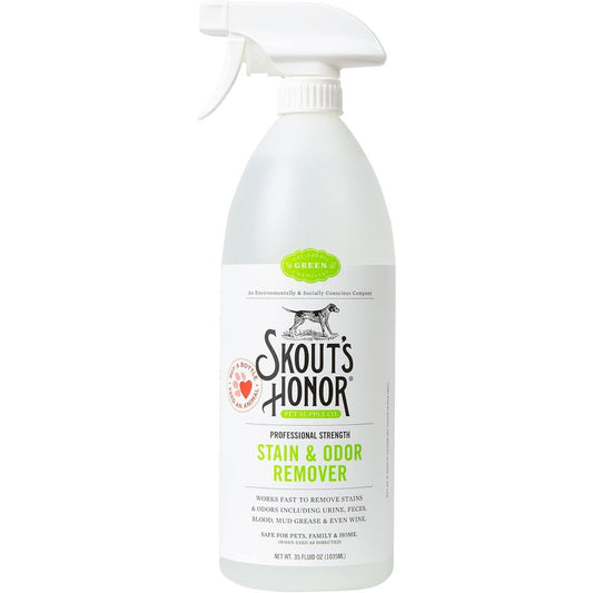 Skout's Honor Pet Stain and Odor Remover front view of thirty five ounce bottle