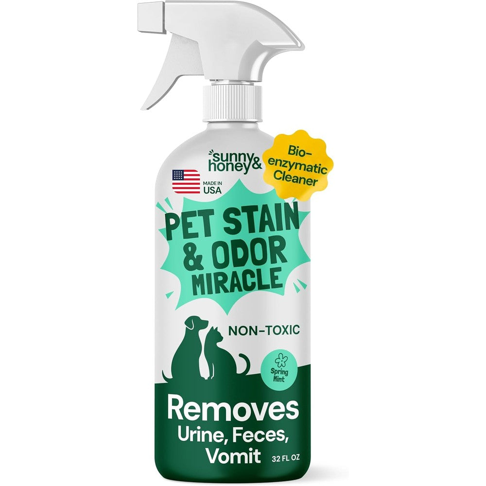 Sunny & Honey Pet Stain and Odor Remover front view bottle showing mint scent logo
