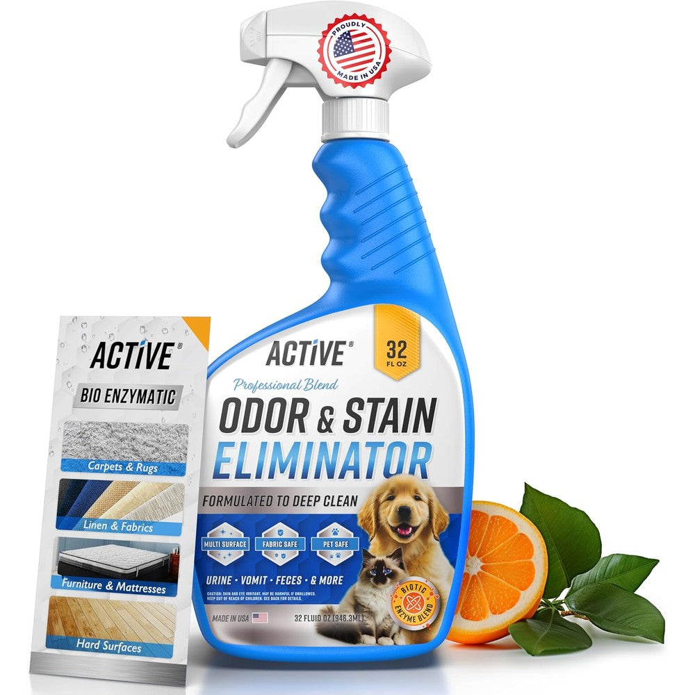 ACTIVE Pet Odor and Stain Eliminator front view bottle of enzymatic cleaner spray.