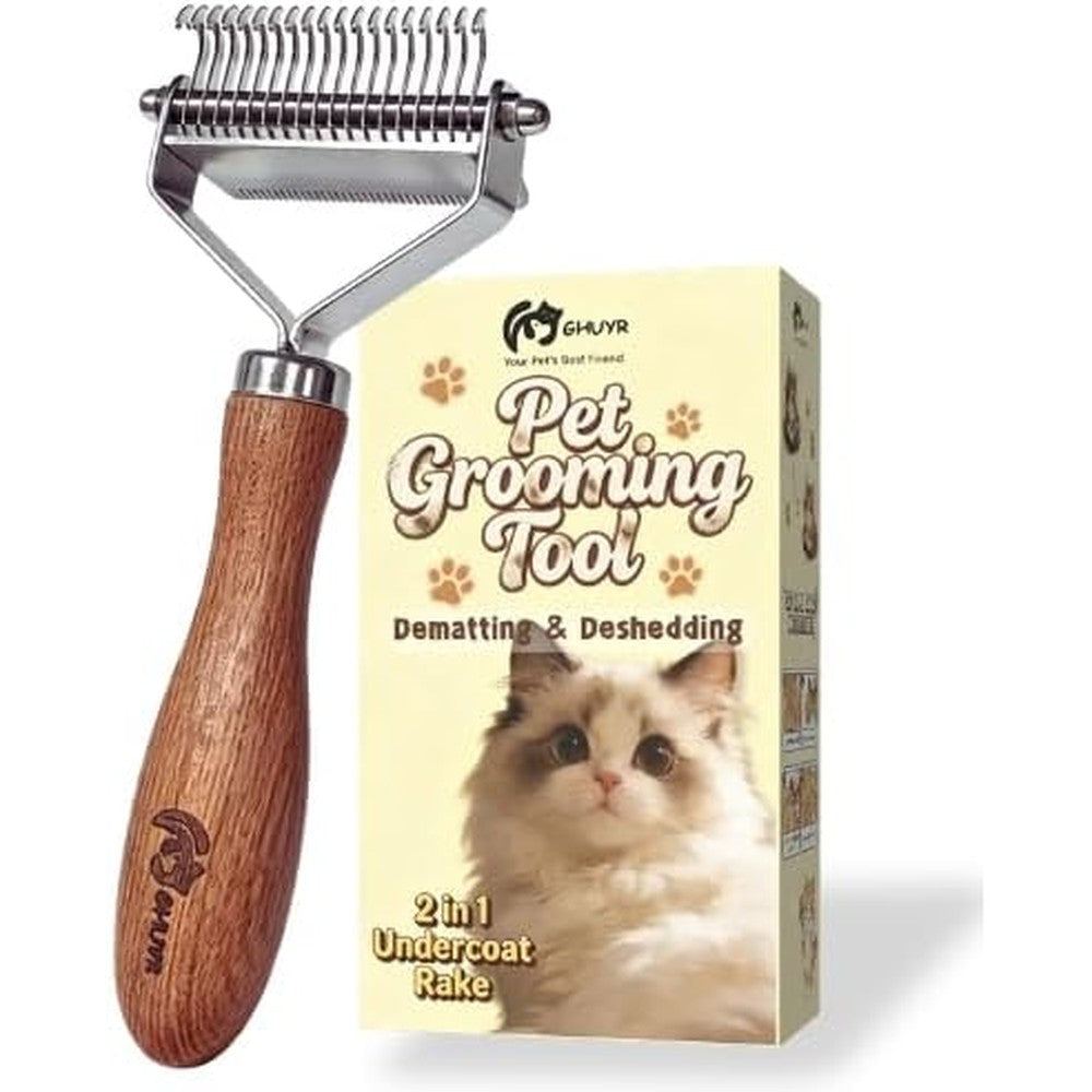 Honguang 2-in-1 cat dematting comb and undercoat rake for long-haired pets
