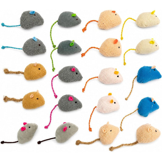 Haourlife twenty pack catnip mouse toys front view showing assorted vibrant colors for indoor cats.