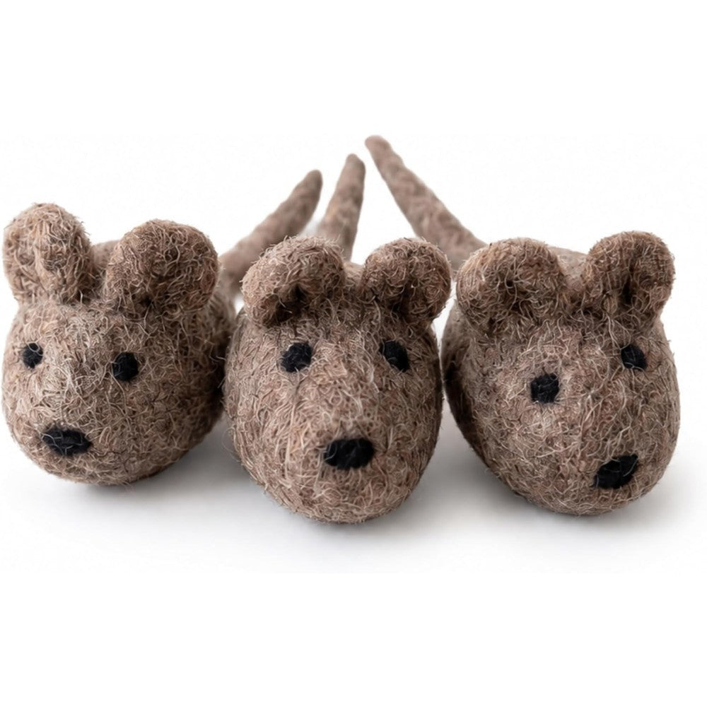 Ruffify soft wool felt cat mouse toy three pack front view highlighting realistic handmade design