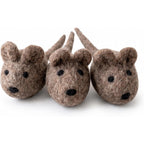 Ruffify soft wool felt cat mouse toy three pack front view highlighting realistic handmade design