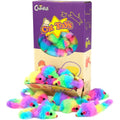 Chiwava rainbow furry cat toy mice front view of bulk pack.