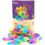 Chiwava rainbow furry cat toy mice front view of bulk pack.